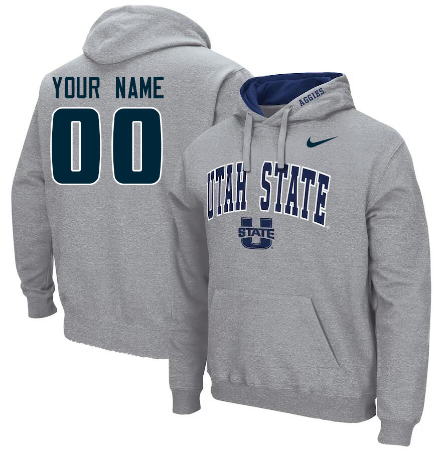 Custom Utah State Aggies Name And Number College Hoodies-Grey
